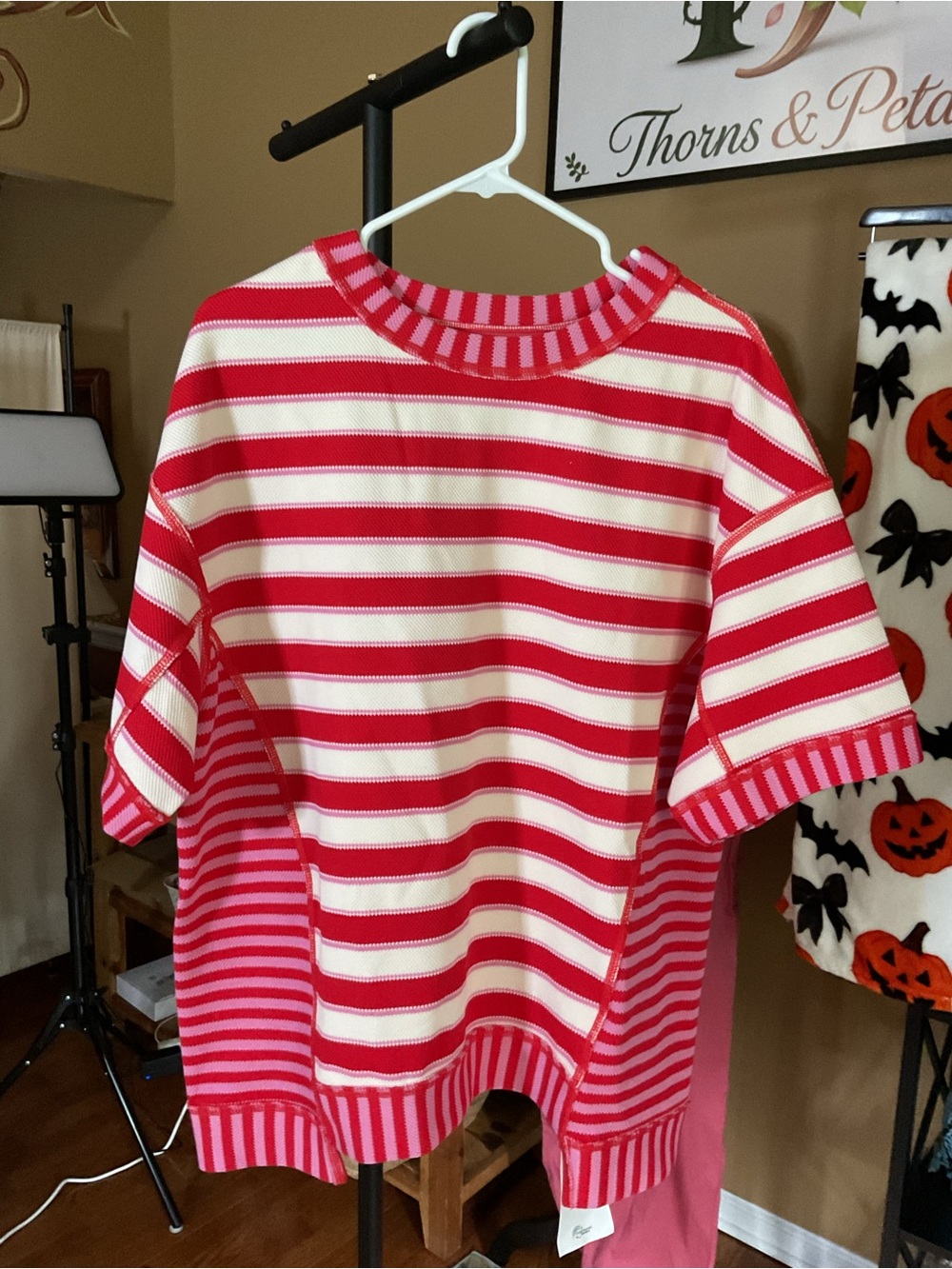 Red & Cream Striped Short-Sleeve Top